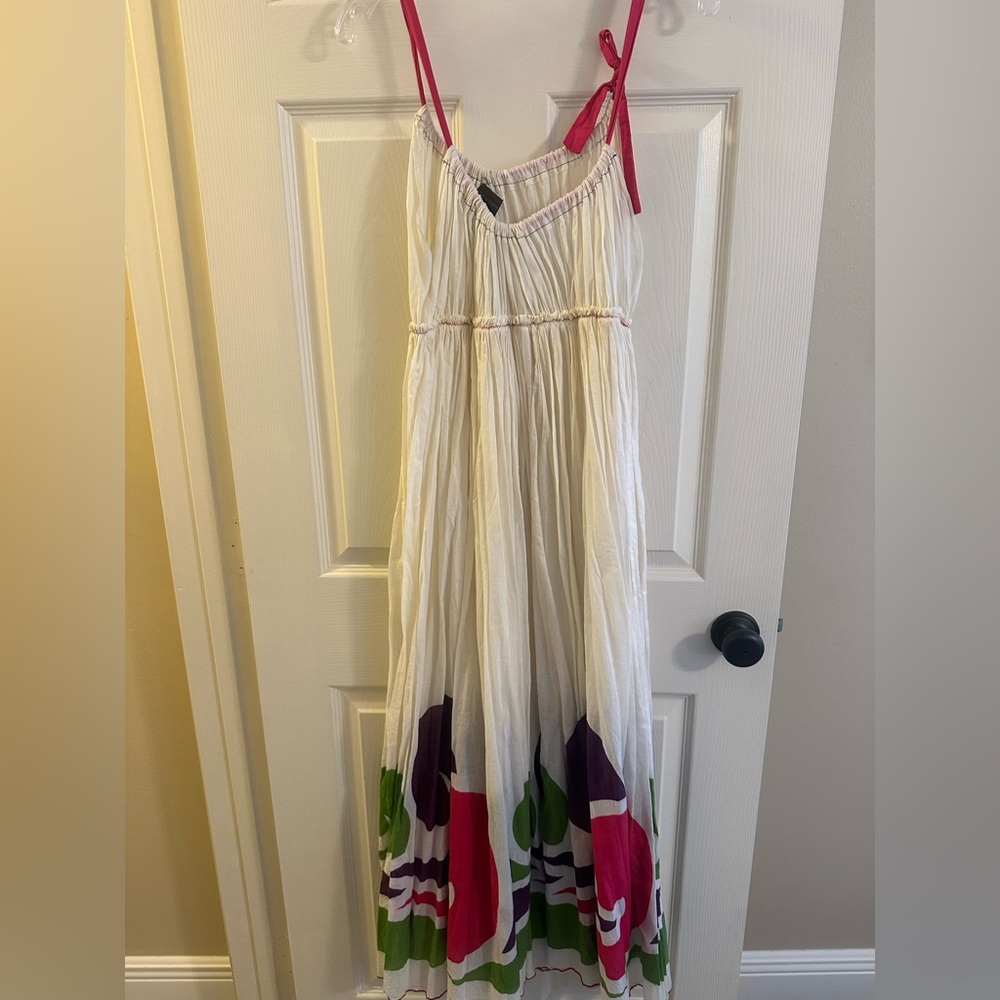 COMMON THREAD White Pink Purple Maxi Dress with Colorful Accents